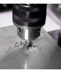 Dead Nuts Reliable Industrial Grade HSS E Countersink Set With Razor Sharp Cutting Edges in use on metal, creating clean holes and removing burrs.