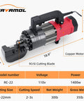 NAYAMOL 1400W Hydraulic Rebar Cutter with 9CrSi cutting blade, copper motor, portable design, cuts 5mm-22mm rebar.