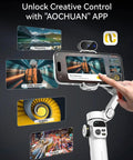 3 Axis Phone Gimbal With AI Tracking Sensor showing creative control features in app with different video modes.
