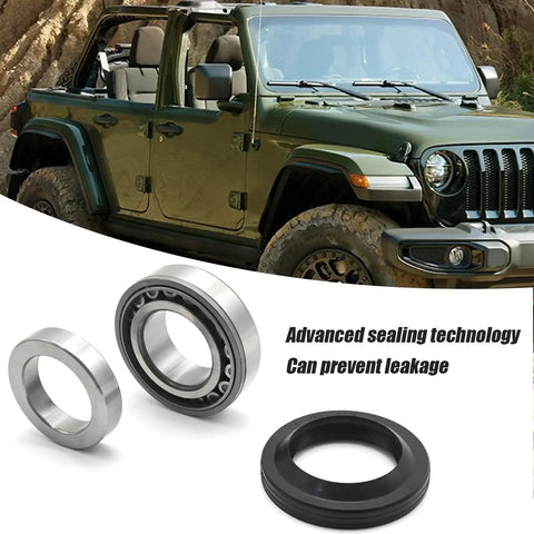 Heavy Duty Rear Axle Shaft Oil Seal Kit Straight Swap Replacement For Nissan Frontier Titan Xterra displayed beside SUV, featuring metal and rubber seals.