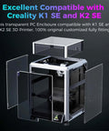 K1 SE And K2 SE 3D Printer Enclosure With Transparent Dustproof Cover open view showcasing snap-on fit and protective features.