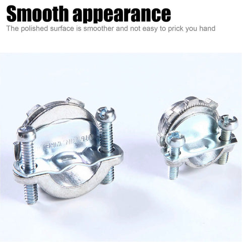 12 Pack One Half Inch Clamp Type Cable Connectors For Metallic Conduit Zinc Die Cast Silver Finish showing smooth polished surface
