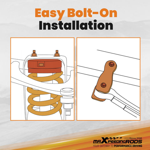 Illustration of 3 Inch Front And 2 Inch Rear Leveling Lift Kit For Nissan Frontier Xterra And Suzuki Equator, bolt-on installation.