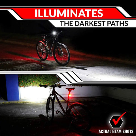 Front And Rear USB Rechargeable Bike Lights Set With 400 Lumen LED Headlight And Waterproof Tail Light, Ideal For Night Rides On Roads Or Trails, Great For MTB Mountain Bikes And Safe For Kids