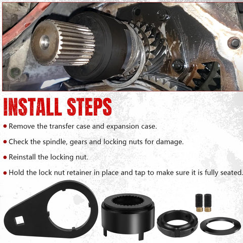 Fifth Gear Lock Nut Retainer Kit With One Half Inch Drive Mainshaft Nut Wrench For Dodge Ram 2500 3500 4WD NV4500 Transmission Compatible Cummins Diesel installed on NV4500 mainshaft