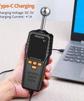 Rechargeable Pinless Moisture Meter With USB C 40mm Depth 2.4 Inch LCD 3 Color Bar Non Destructive Moisture Tester For Wood Drywall Concrete And More Today, handheld with USB-C cable
