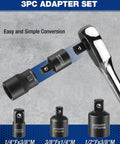 3-piece adapter set for Heavy Hitter E Torx Socket Set with quick change capability, 1/4, 3/8, and 1/2 inch drives.