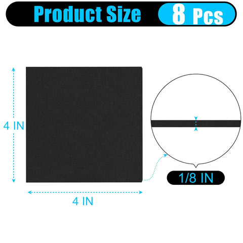 8 Pack 4 Inch By 4 Inch 1/8 Inch Thick Self Stick Neoprene Foam Padding Sheets For Anti Vibration And Anti Slip, Perfect Cushions For Furniture, Cars, Speakers, And DIY Projects