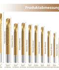 Pro Grade Titanium Coated HSS Twist Drill Bits Set 3 To 13mm 10 Pack Serrated Grooving Side Cutting Drill Bits For Wood Plastic Aluminum Thin Metal DIY Ready Fast Startup Low Friction High Speed Drilling Tools size chart showing 3mm to 13mm bits