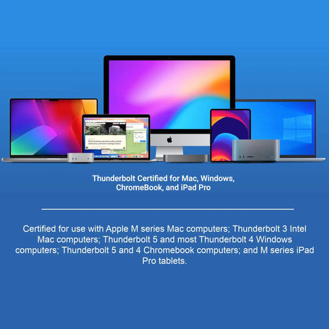 Rock Solid Thunderbolt 5 SSD Dock With Four Thunderbolt Links Plus Extra Ports For Smooth 8K Grind And Flat Out Speeds Using 4TB Kingston PCIe NVMe Storage To Handle Any Demanding Mac Or Windows Workflow displayed with multiple compatible devices.