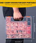 Person holding Heavy Duty Pro Grade Copper Wire Lugs And Heat Shrink Tubing Kit 264 Pcs Battery Cable Ends Set AWG 8 To Two Zero Lugs And Three To One Dual Wall Shrink Tubing Premium Metal Terminals For Auto And Marine Wiring in portable case with compartments.