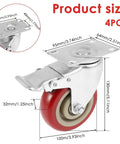 Four Inch Heavy Duty Stem Casters That Roll Smooth As Grease With Silent Swivel Lock Wheels, showing size and dimensions.