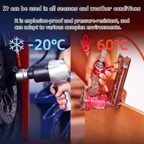 Built Different Heavy Duty Orange Pu Polyurethane Air Hose Four Hundred Feet Long installed for tire maintenance at -20°C and 60°C.