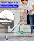 Woman using Extendable Floor Scrub Brush 12 Inch Wide Heavy Duty Grime Busting Two In One Scrub And Squeegee Deck Brush on tile floor