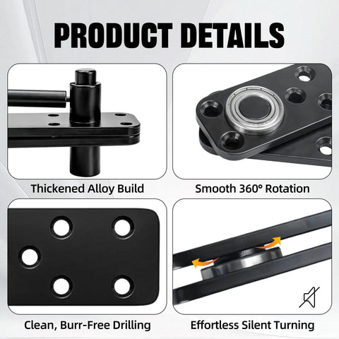 Hidden pivot door hinge kit for secret bookcase door; thickened alloy build, 360° rotation, 570 lb load.