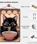 Retro Style Cat Eating Ramen Metal Sign 8x12 Inch Tin Sign Poster with installation methods.