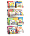 4 Pack Wall Mounted Metal Kids Bookshelf Floating Shelves For Nursery Toddler Room Straight Up Solid Wire Storage Rack with books.
