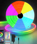 Neon LED Rope Lights 10ft With Remote App Control IP65 Waterproof Flexible Strip, colorful coiled lights and remote setup