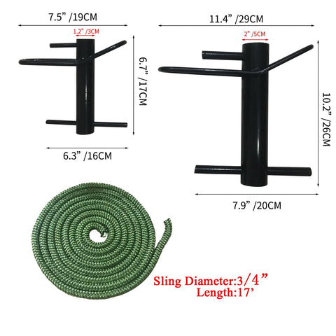 Porta Wrap Tree Work Sling For Arborists With Whoopee Sling Rope Friction Device shown with dimensions and green rope