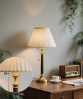 2 Pack Solid Brass Lamp Switch Knobs Retro Key Style Turn Handles Universal Fit showcased on a stylish lamp in cozy home setting.