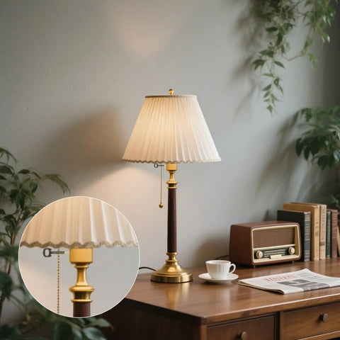 2 Pack Solid Brass Lamp Switch Knobs Retro Key Style Turn Handles Universal Fit showcased on a stylish lamp in cozy home setting.
