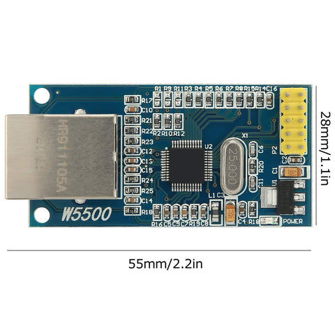 Close-up of Plug And Play High Speed Ethernet Module For STM32 Microcontroller With Built In TCP IP Stack 10 100 Mbps Support Auto Negotiation.