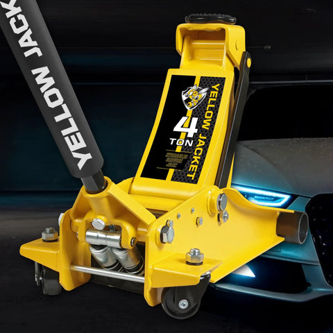 Low Profile Floor Jack With Dual Pumps For Quick Lift, Hydraulic Car Jack With Pad, Four Ton Eight Thousand Eight Hundred Pound Capacity, Extra Low Clearance, Built In Safety Valve For Overload Protection