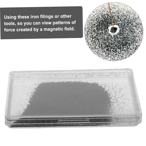Hands On Magnetic Field Demonstration Kit With Iron Filings For Science Experiments And Classroom Education Perfect For Physics Labs STEM Learning And Magnetic Field Visualization For Students showing iron filings in clear box.