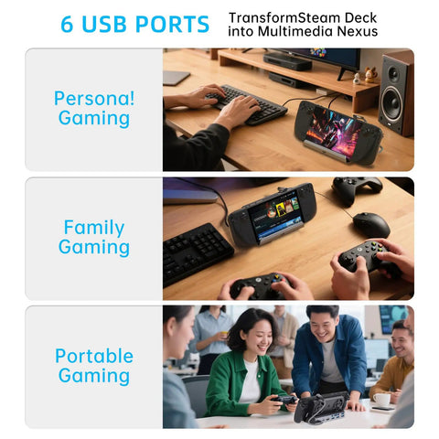 12 In 1 Dual Cooling Fan Docking Station For Steam Deck Rog Ally Xbox And Nintendo Switch With Hdmi 4K 60Hz Gigabit Ethernet And Type C Power Delivery used for personal and family gaming with multiple controllers and USB ports.