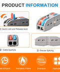 Lever Nut Wire Connectors Kit 50Pcs 2 Conductor 2 In 2 Out Inline Splices For 28 12 AWG showcasing features and parts