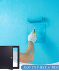 Heavy Duty Aluminum Access Panel For Drywall With Hinged Black Finish 12 By 12 Inch being painted blue with a roller.