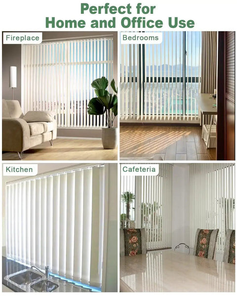 Vertical Blinds Slats Repair Kit with Transparent PVC Tabs and Strong Adhesive No Tools Needed Easy Fix installed in various rooms