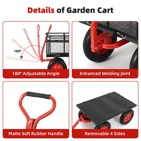 Heavy Duty 1400 Lb Steel Garden Dump Cart With Removable Mesh Panels 2 In 1 Handle 16 Inch All Terrain Wheels details