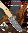 Handmade Damascus Hunting Knife With Cream Bone Handle Fixed Blade Outdoor Utility Tool For Camping And Survival