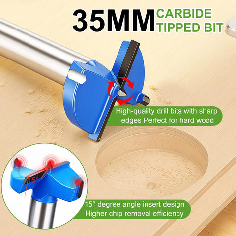 35mm carbide tipped bit for precise drilling in hard wood, designed for Heavy Duty Metal Concealed Hinge Jig For Cabinet Doors.