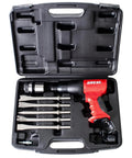 Heavy Duty Composite Air Hammer Kit With 3000 BPM 0.401 Inch Shank Medium Stroke Tuned Exhaust in carrying case with chisels
