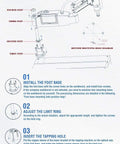 Installation instructions for Top Shelf Electric Flexible Arm Tapping Machine with detailed steps for setup and adjustment.