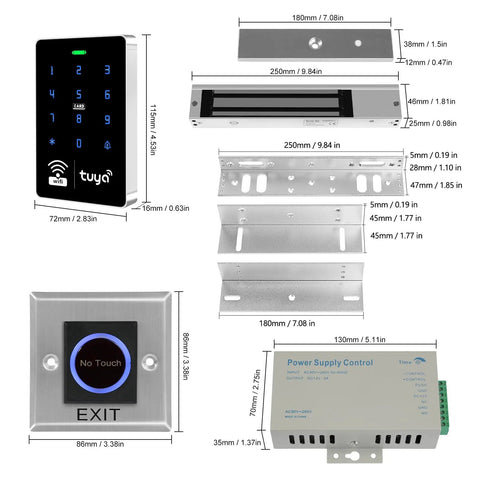 WiFi Tuya Smart Access System Kit with Waterproof RFID Touch Keypad Door Lock, 600 Pound Magnetic Lock, ZL Bracket, and Sensor