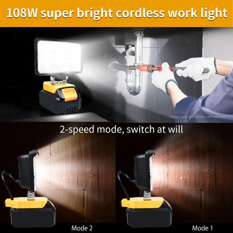 Cordless LED Work Light Compatible With 18V 20V Max Batteries 108W 5400LM Portable Flood Light in use under sink