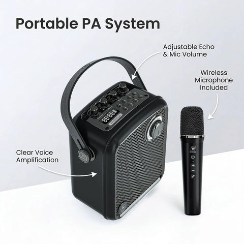 70W Portable PA Voice Amplifier For Classrooms, Public Speaking, And Karaoke With Wireless UHF Handheld Mic, Bluetooth 5.3, USB TF AUX, Guitar Input, Rugged Metal Black S100