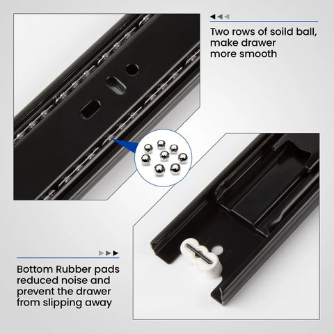 Heavy Duty Full Extension Ball Bearing Drawer Slides 12 To 24 Inch Side Mount Rails With 100 Lb Capacity Anti Corrosion Black Finish