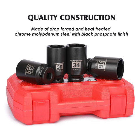 Heavy Duty Six-Piece One-Half Inch Drive Deep Impact Socket Set displayed on red blow mold case