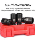 Heavy Duty One Half Inch Drive Deep Impact Socket Set Six Point Metric Twenty Nine Millimeter Through Thirty Eight Millimeter Nine Piece CR MO Steel With Drop Forged Construction And Heat Treated Finish For Axle Nut And Automotive Work Plus Beefy Durable on red case
