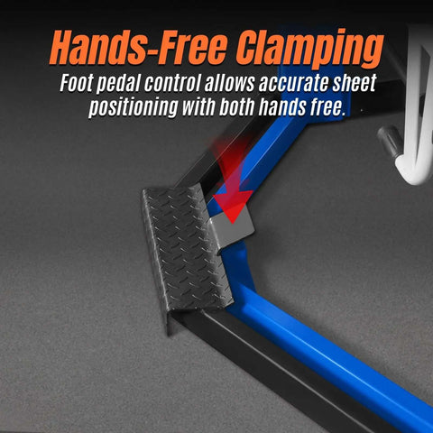 Foot pedal of 50 Inch Foot Clamp Pan And Box Brake For Light Duty Sheet Metal Folding with hands-free operation shown in detail.