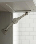 Six Pack Soft Close Lid Hinges With Hex Wrench Folding Lid Stay Hinge For Cabinets Wardrobes And Wooden Boxes Sturdy Zinc Alloy Construction Rust Resistant And Quiet Closure installed inside a cabinet.