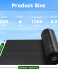 Heavy Duty Weed Barrier Landscape Fabric 4 Ft By 300 Ft 3.2 Oz Permeable Ground Cover, black roll with product dimensions