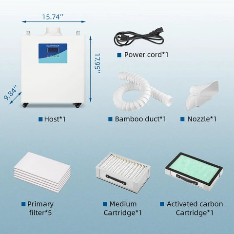 Components of Solder Fume Extractor for Laser Engraving and Welding, 200W Beefy High Power Smoke Absorber with filters and power cord