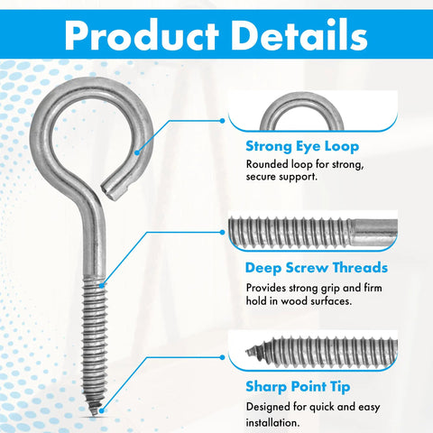 Beefy Stainless Steel Screw Eyes Set Of Three Heavy Duty Eye Bolts Three Eighths By Four And Seven Eighths Inches Rust Resistant