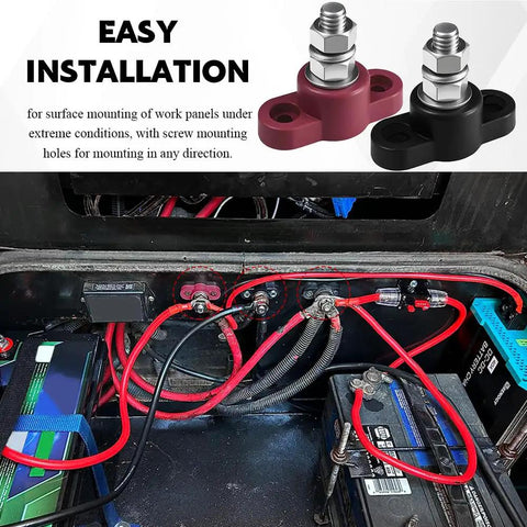 Straight Up Solid 2 Pack Insulated Power Distribution Block With 5/16 Single Stud Battery Junction Adapter For Rig Ready Auto Boat Marine Electrical Wiring Zero Drama, installed with connected wires