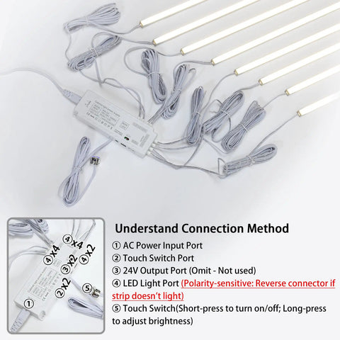 8 Pack Recessed Linear LED Strip Light Kit 200 Inches Total Length 3000K Warm White With Touch Control and power connections